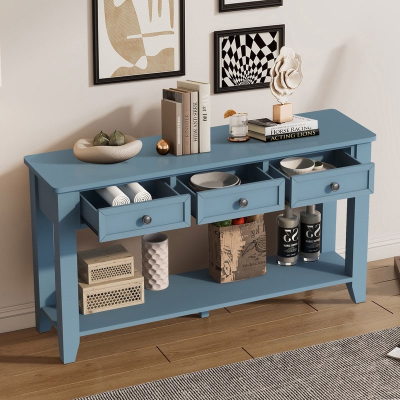 Modern Entryway Console Table with Three Drawers Sturdy Poplar Legs