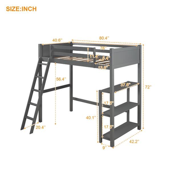 Twin size Loft Bed with Storage Shelves and Ladder - Bed Bath & Beyond ...