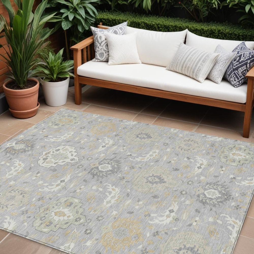 HomeRoots Damask Traditional Rectangle Outdoor Rug