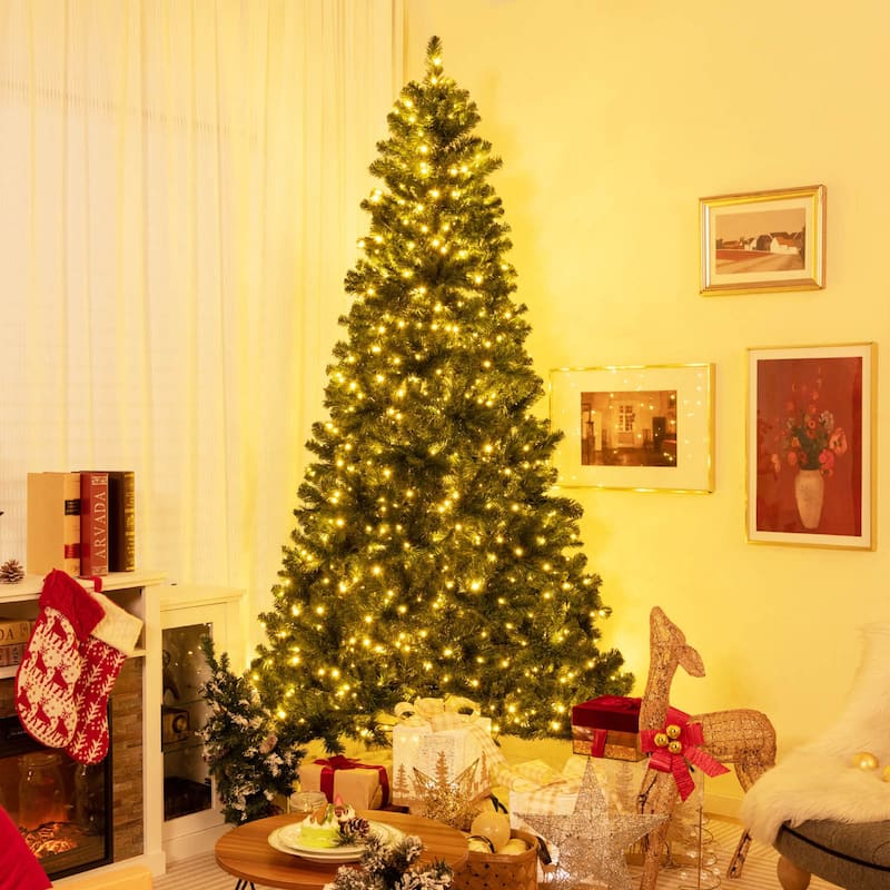 Gymax 6/7/8 FT Pre-Lit Artificial Christmas Tree Hinged Xmas Tree w/ - 8 Foot