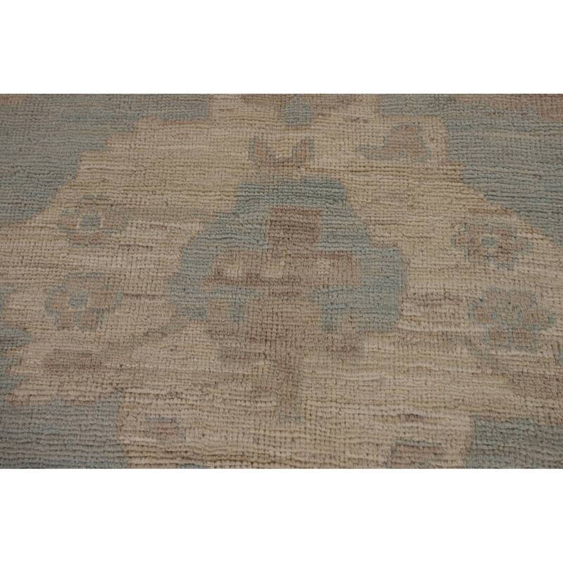 Vegetable Dye Oushak Turkish Large Area Rug Handmade Blue Wool Carpet - 12'3"x 14'6"