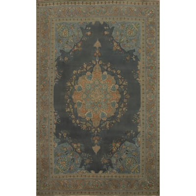 Hand Knotted Oriental 100% Wool Carpet Traditional Medallion Greys & Charcoal Tabriz Area Rug - 10' 11'' X 8' 0''