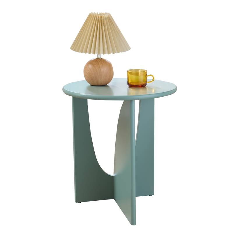 Theo Round Wood Side Table with Sculptural U-Shaped Base