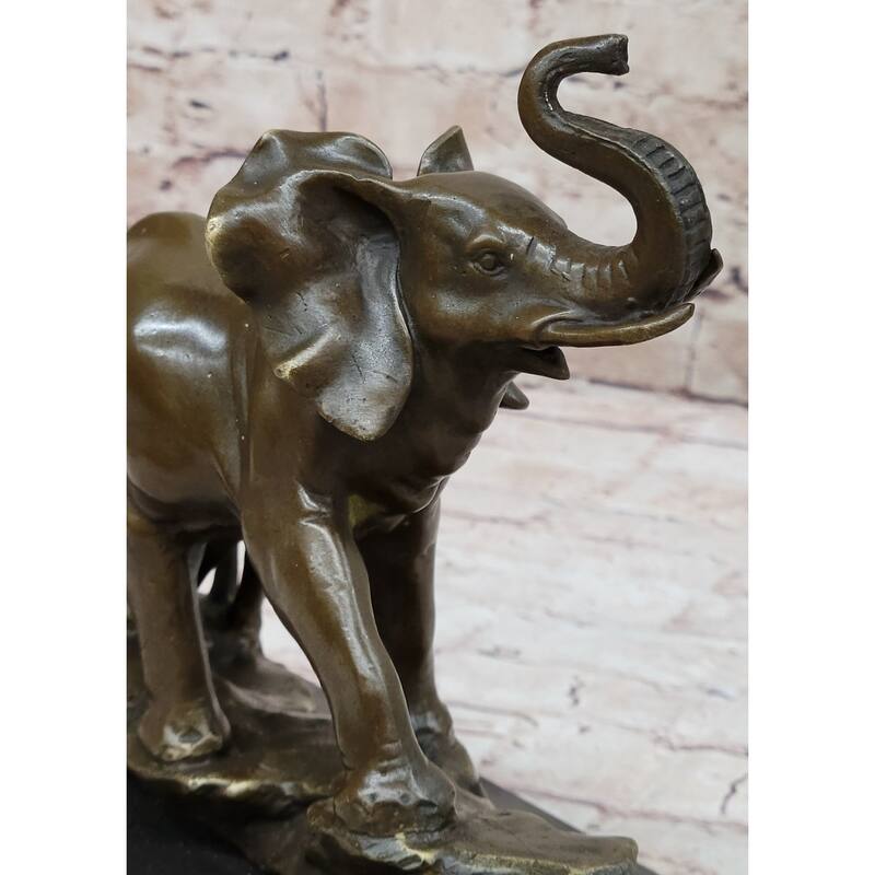 Mother Elephant And Baby Calf Bronze Statue Sculpture Original Art On Marble Base