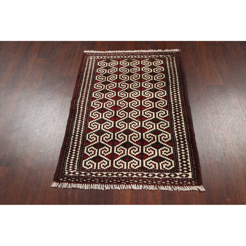 Geometric Persian Balouch Traditional Area Rug Handmade Wool Carpet - 2'8" x 3'8"