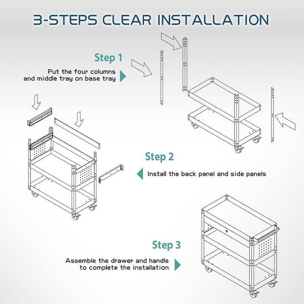 Rolling Tool Cart with Drawer 3 Tier Metal Garage Storage Carts - Bed ...