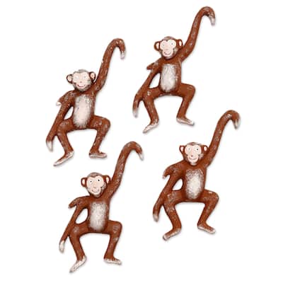 Novica Handmade Monkey Business Wood Ornaments (Set Of 4)