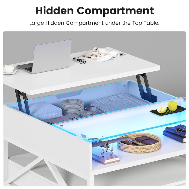 Coffee Table Lift Top 2 Drawers Hidden Compartment for Living Room
