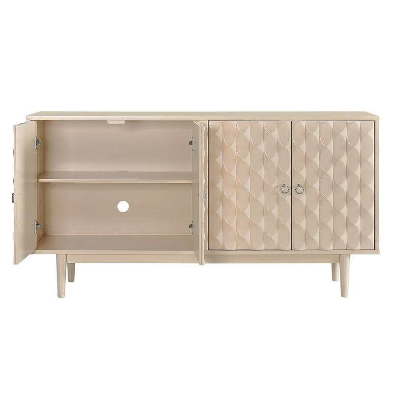 60" Modern 4-Door with Convex Pattern Doors and Silver Handles Buffet/Sideboard