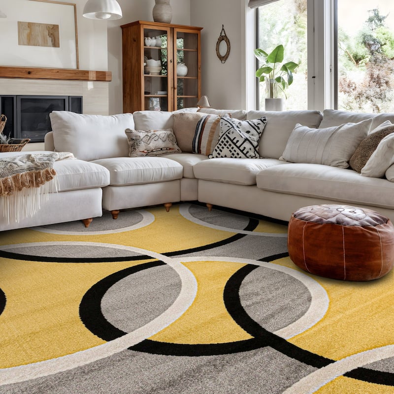 World Rug Gallery Modern Abstract Circles Area Rug - 5'3" x 7'3" - Yellow - Runner