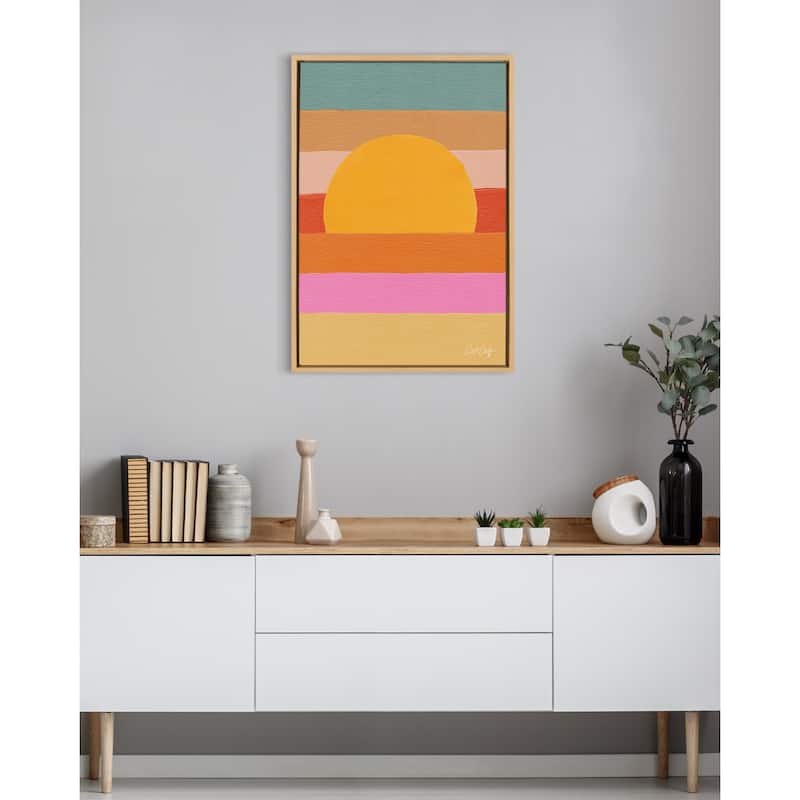 Kate and Laurel Sylvie Sunset Waves Framed Canvas by Cat Coquillette