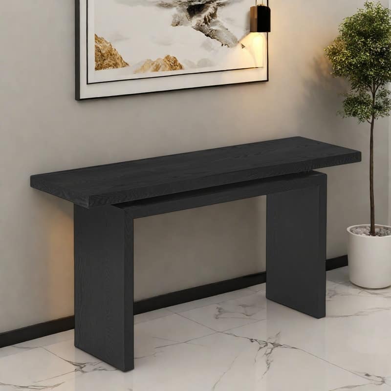 59.1" MDF Floating Design Console Table - Ash Veneer & Minimalist Suspended Look