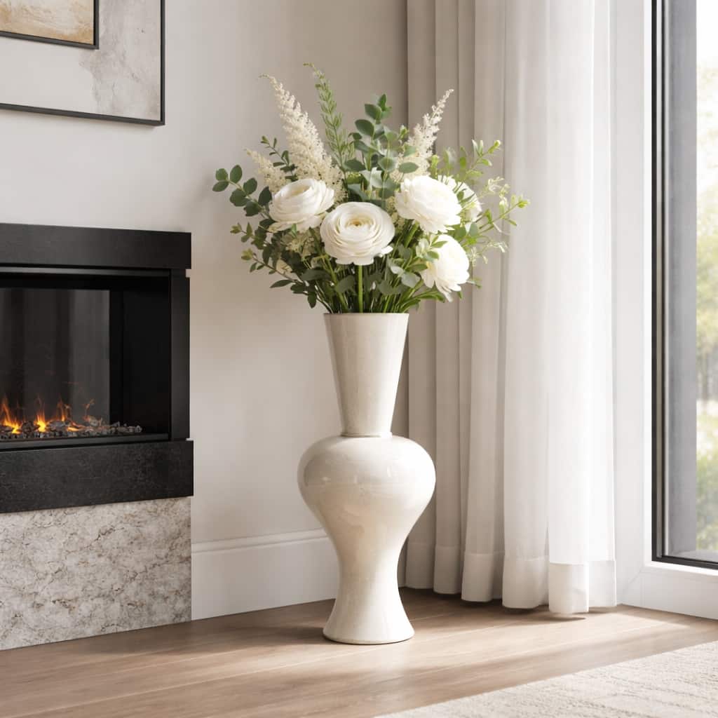 Artistic Sculptural Pedestal Tall Vase for Home Decor - Ivory