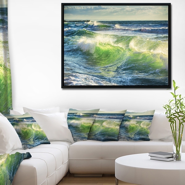 Designart 'Sunrise and Shining Waves in Ocean' Beach Photo Framed Canvas Print. Opens flyout.