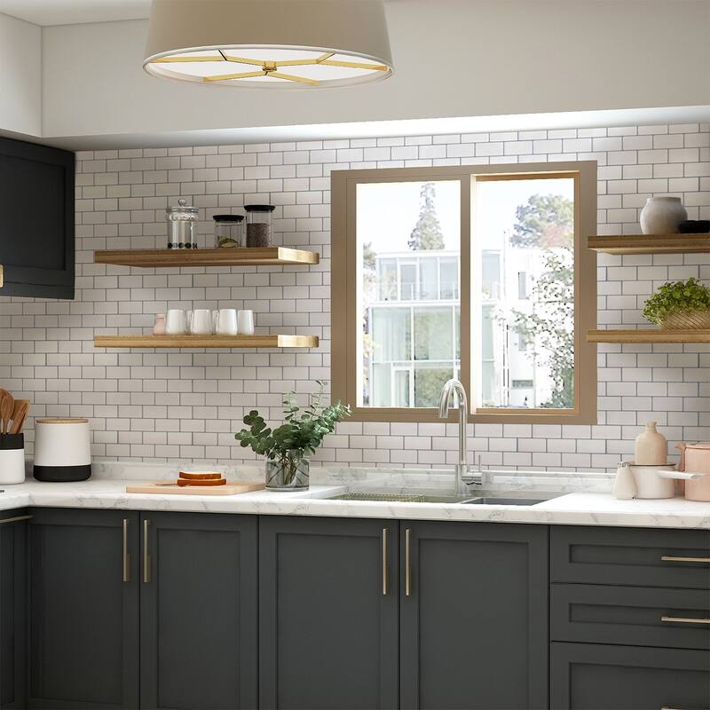 Art3d 12"x12" Backsplash Tile for Kitchen, Peel and Stick Subway Tiles,White with Grey Grout,10-Sheet