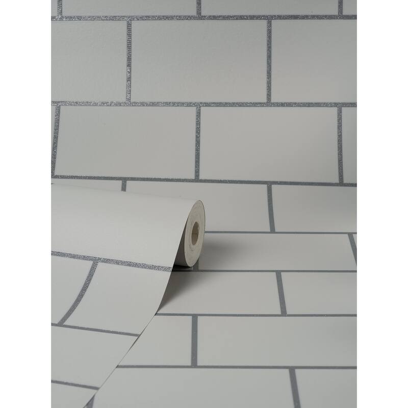 Fine Decor Metro White Tile Wallpaper - 20.5 x 396 x 0.025