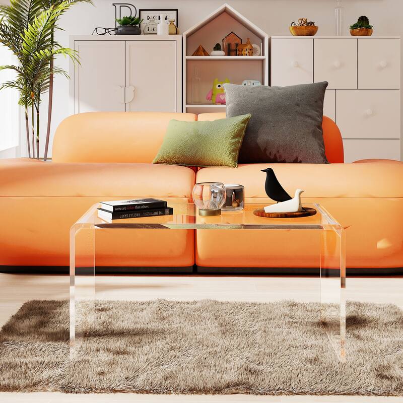 HomCom 32" Long Rectangle All Acrylic 20mm Thick Waterfall Coffee Table, Clear