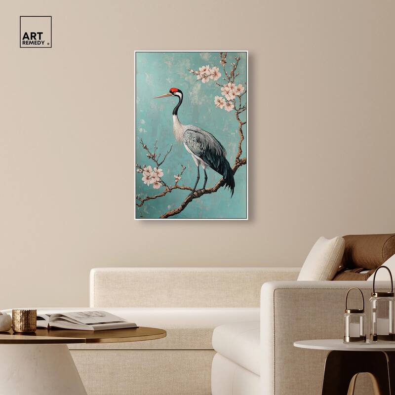 Crane in Blossom Canvas by Art Remedy