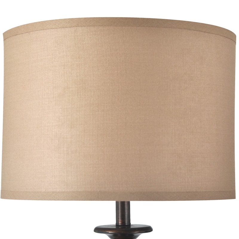 StyleCraft Charlton Bronze Floor Lamp - Taupe Hardback Silk Shade