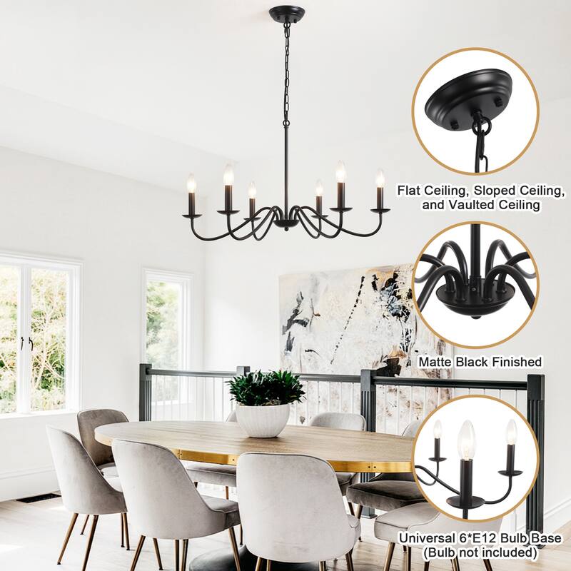 6-Light Rustic Farmhouse Simple Candle Chandelier for Bedroom, Kitchen, Living Room and Foyer