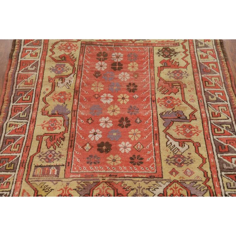 Pre-1900 Antique Vegetable Dye Oushak Turkish Wool Carpet - 4'1"x 5'5"