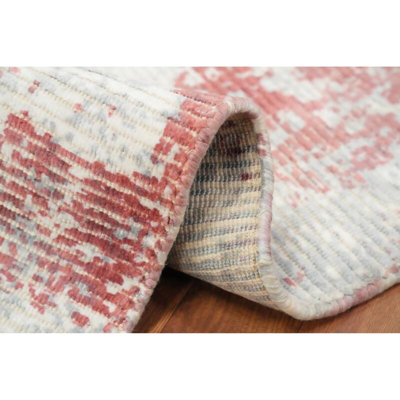 Hand Knotted Oriental Viscose Silk Carpet Modern All-Over Multi-Colored Abstract Area Rug - 4' 0'' X 2' 0''