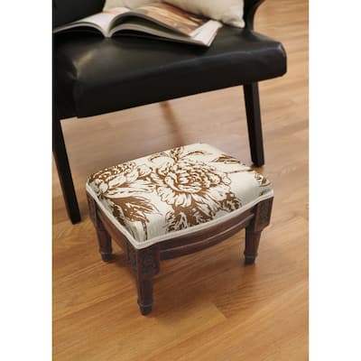 Caramel Peony Footstool with wood stained finish