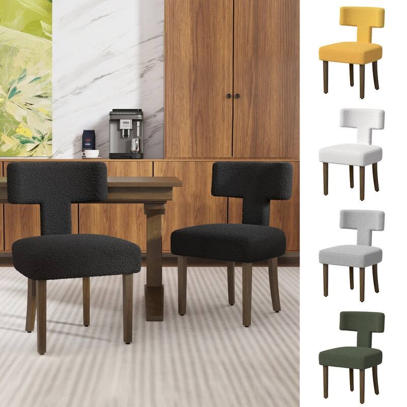 Dining Chairs Boucle Fabric Lamb Upholstered T-Shape (Set of 2)
