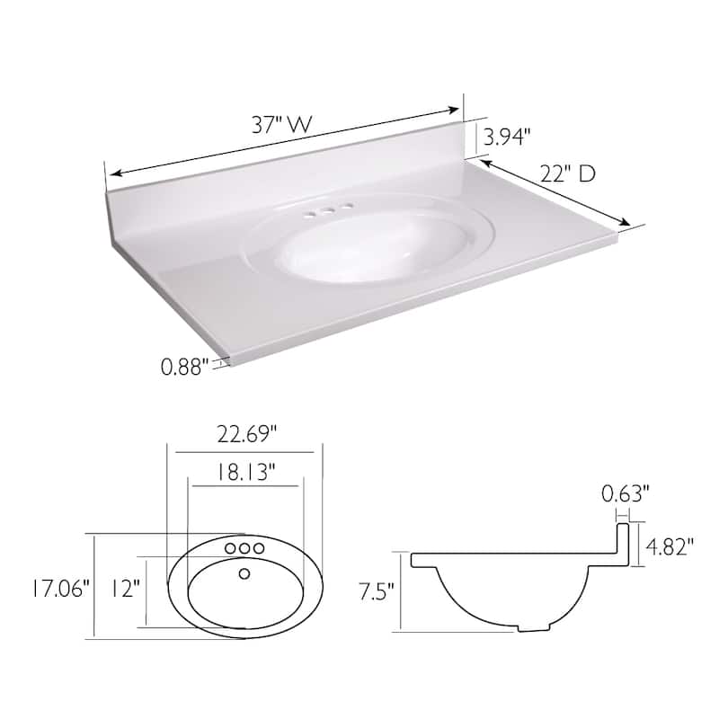 Design House Cultured Marble Vanity Top 37-Inch Single Bowl Sink