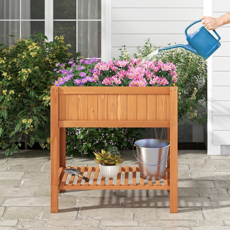 Costway Raised Garden Bed 39 x 20 x 39 in Outdoor Fir Wood Planter Box - 39''x20''x39'' (L x W x H)