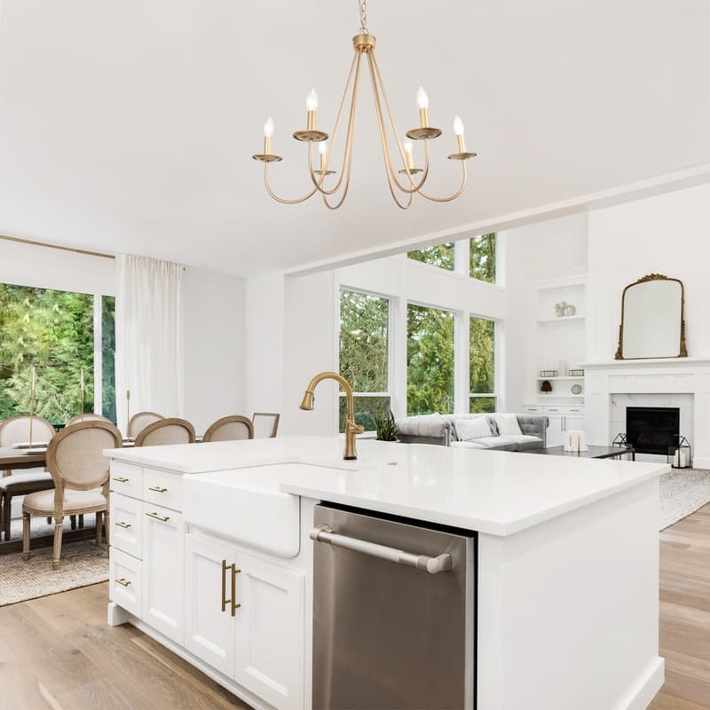 Rella Modern Farmhouse Chandelier 6-light Classic Candle Metal Dining Room Pendant - Light Gold - D28" x H24"