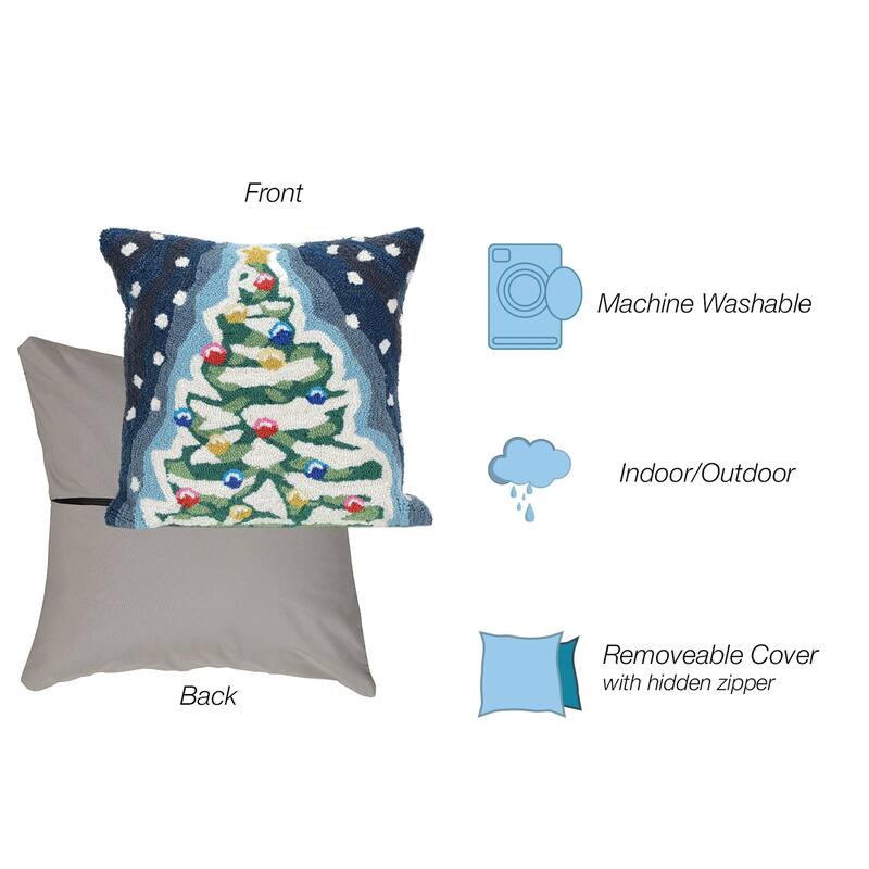 Liora Manne Frontporch Xmas Tree Indoor/Outdoor Pillow Midnight 18" Square