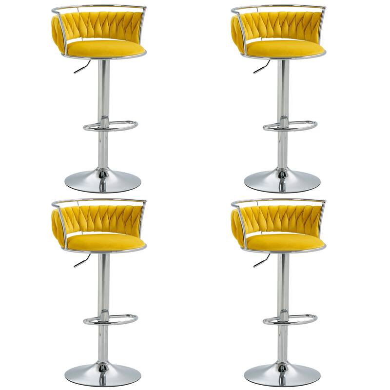 4 Set Modern Velvet Adjustable Swivel Bar Stools with Metal Frame