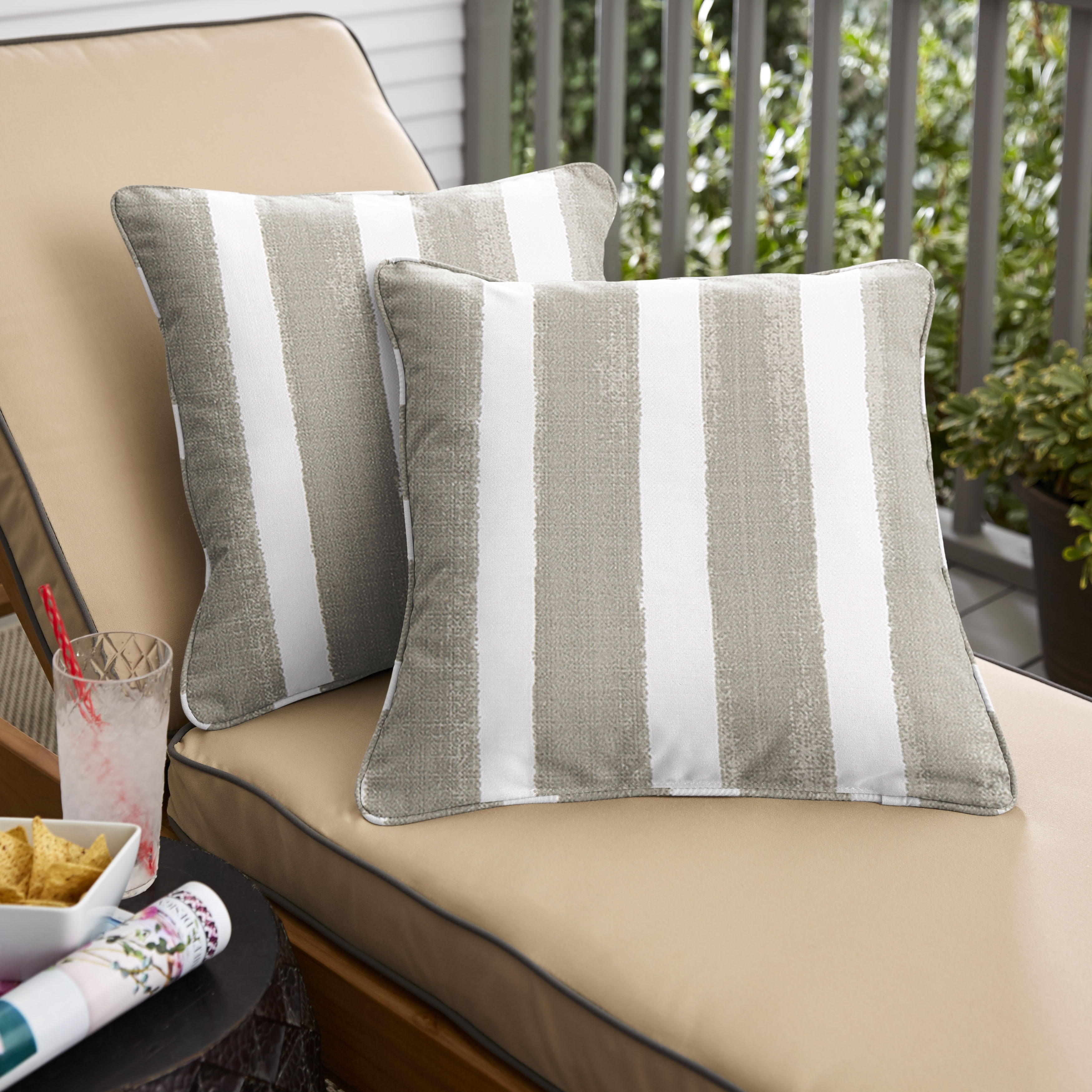 Humble + Haute Tan and White Stripe Indoor/Outdoor Corded Square Pillows  (Set of 2) - On Sale - Bed Bath & Beyond - 36304828