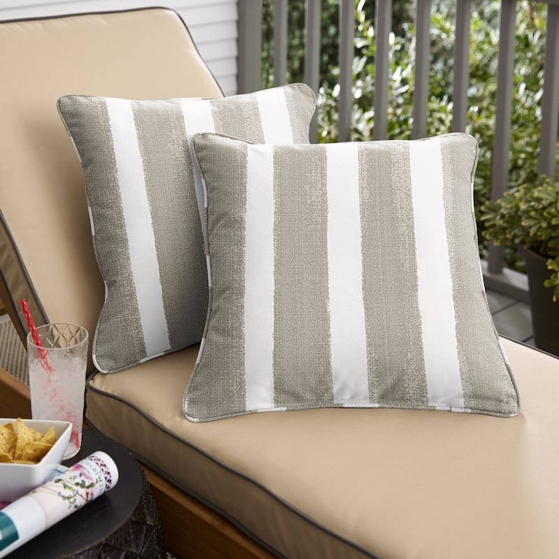 Sorra Home Tan and White Stripe Indoor/Outdoor Corded Square Pillows (Set of 2) - 18 x 18 x 6 - Nico Coconut