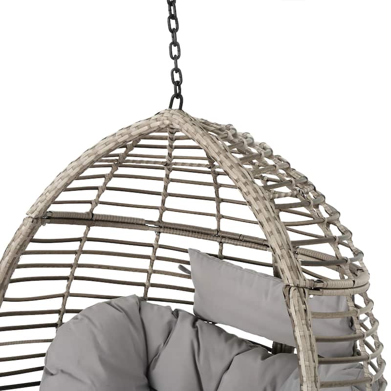 Roomfitters Outdoor Hanging Egg Chair with Woven Rattan Frame and Plush Cushion, Stand Not Included