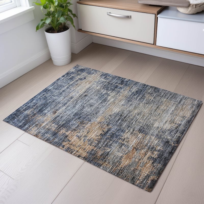 Premium Washable Super Soft Modern Brizzy Mayfield Rug - Denim - 1'8" x 2'6"