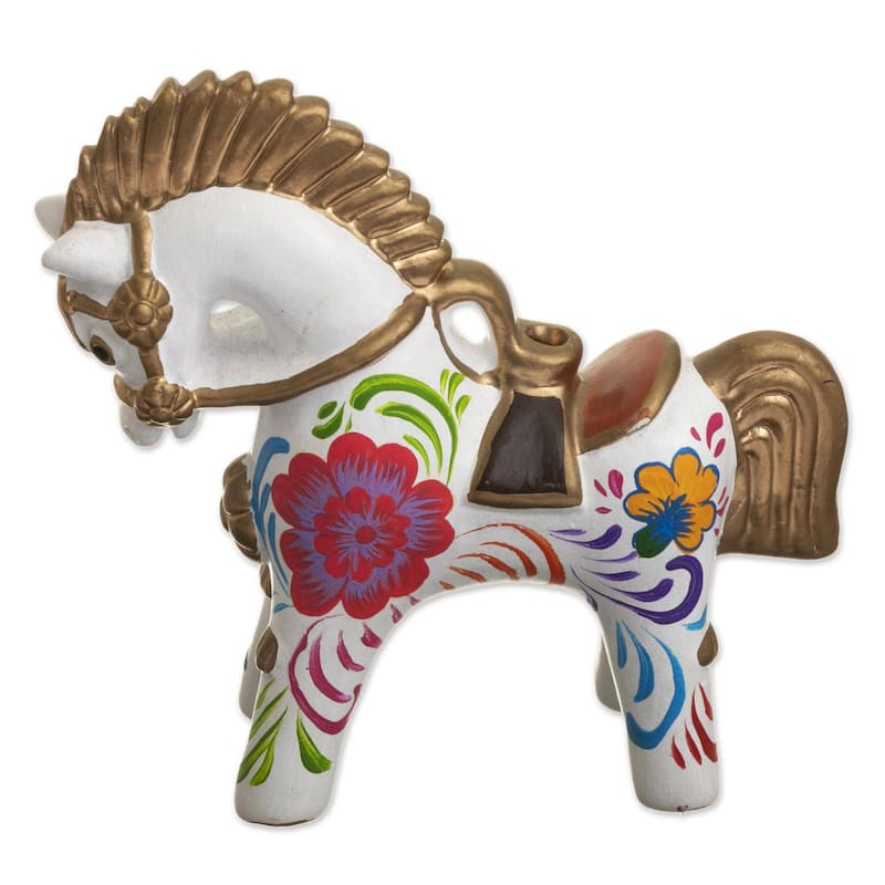 Novica Handmade White Pucara Horse Ceramic Figurine