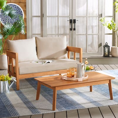 SAFAVIEH Outdoor Owen Cushion Solid Wood Bench & Table Set - 52Wx30Dx25H