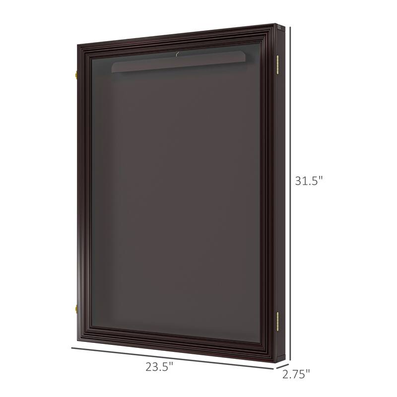HOMCOM 24" x 32" Jersey Frame Display Case, UV-Resistant Jersey Shadow Box with 2 Keys, Hanger, Cherry Brown