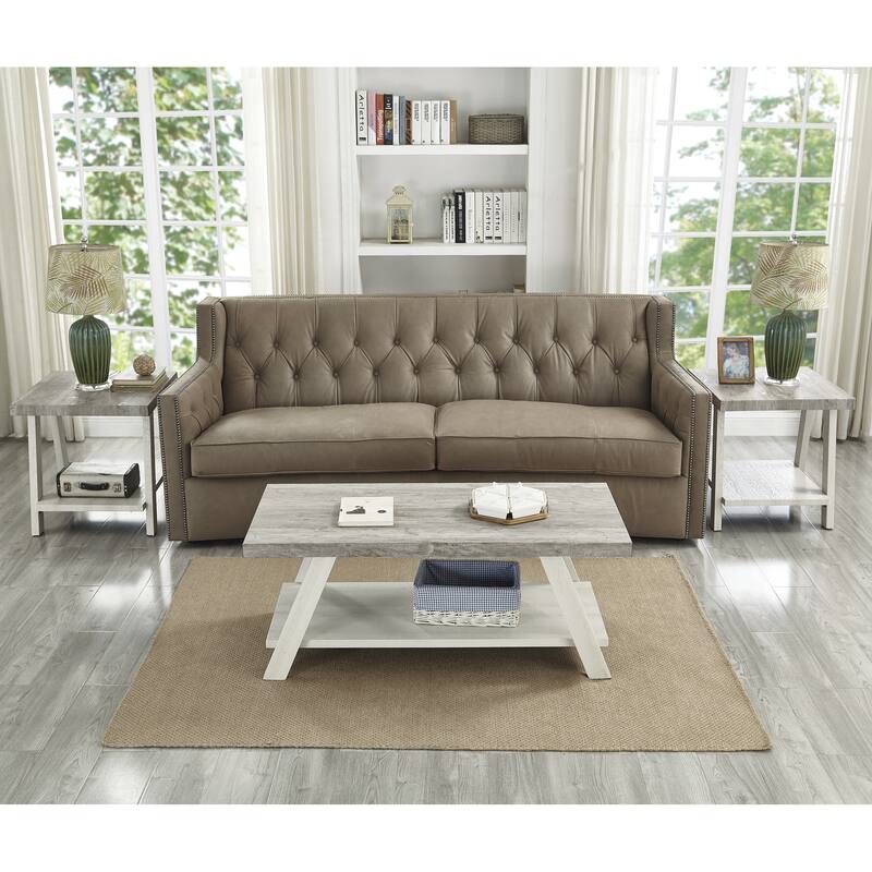 Athens Contemporary 3-Piece Wood Shelf Coffee Table Set in Weathered Gray and Beige