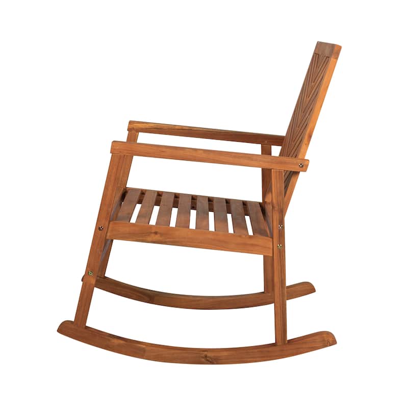 Carey Modern Chevron-Back 300-Lbs Support Acacia Wood Patio Outdoor Rocking Chair, by JONATHAN Y - 22.4"