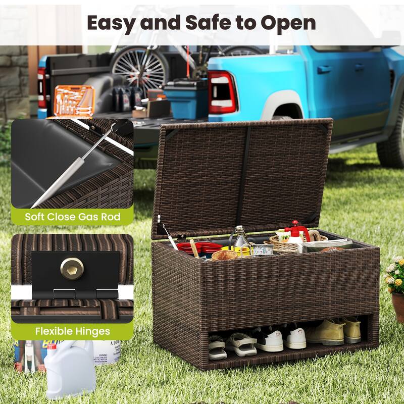 Gymax 48 Gallon PE Wicker Rattan Deck Box w/ Shoe Rack Outdoor Storage