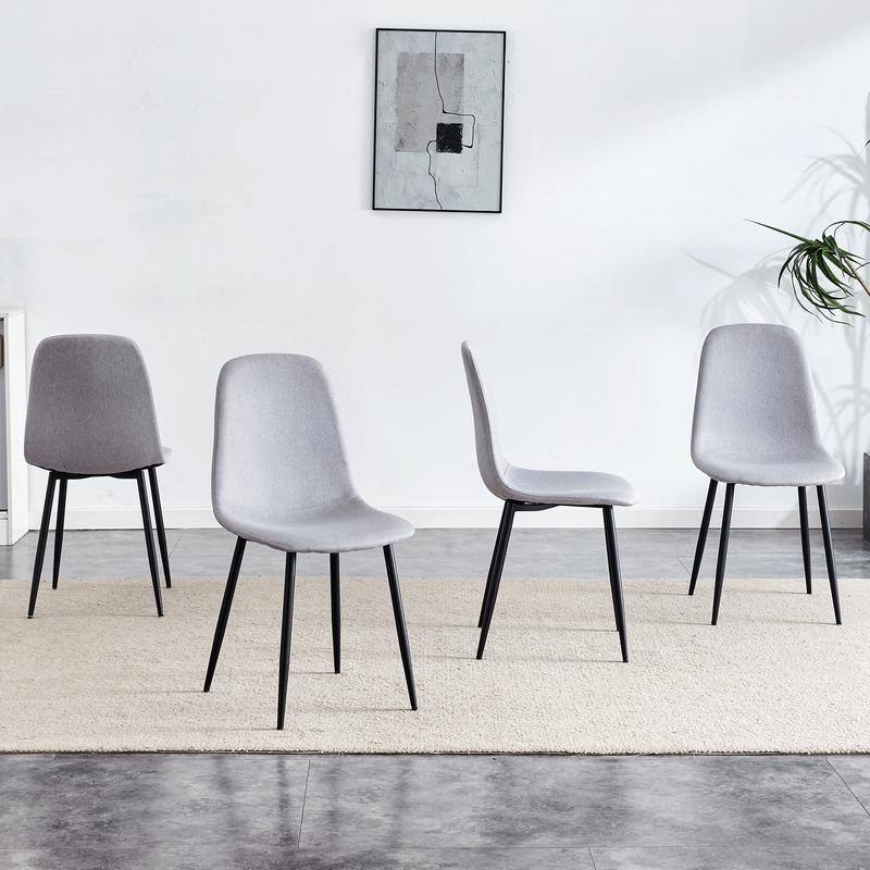 Set of 4 Modern Fabric & Metal Spoon Chairs - Minimalist Scandinavian Design
