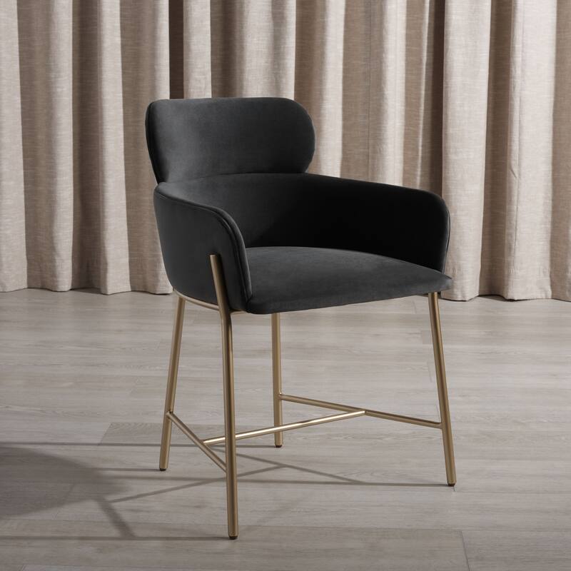 SAFAVIEH Couture Zuhal Dining Chair (Fully Assembled) - 21.9" W x 20.7" L x 30.1" H - 22Wx21Dx30H - Dark Grey/Gold