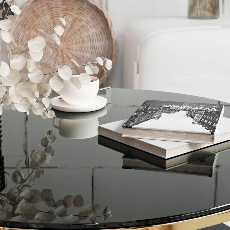 Modern Stainless Steel Coffee Table, Tempered Glass Top Cocktail Table, Round Accent Table Sofa Table for Living Room