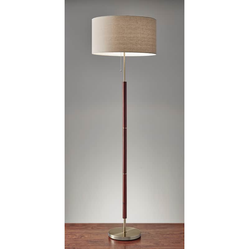 Adesso Hamilton Walnut and Antique Brass Floor Lamp