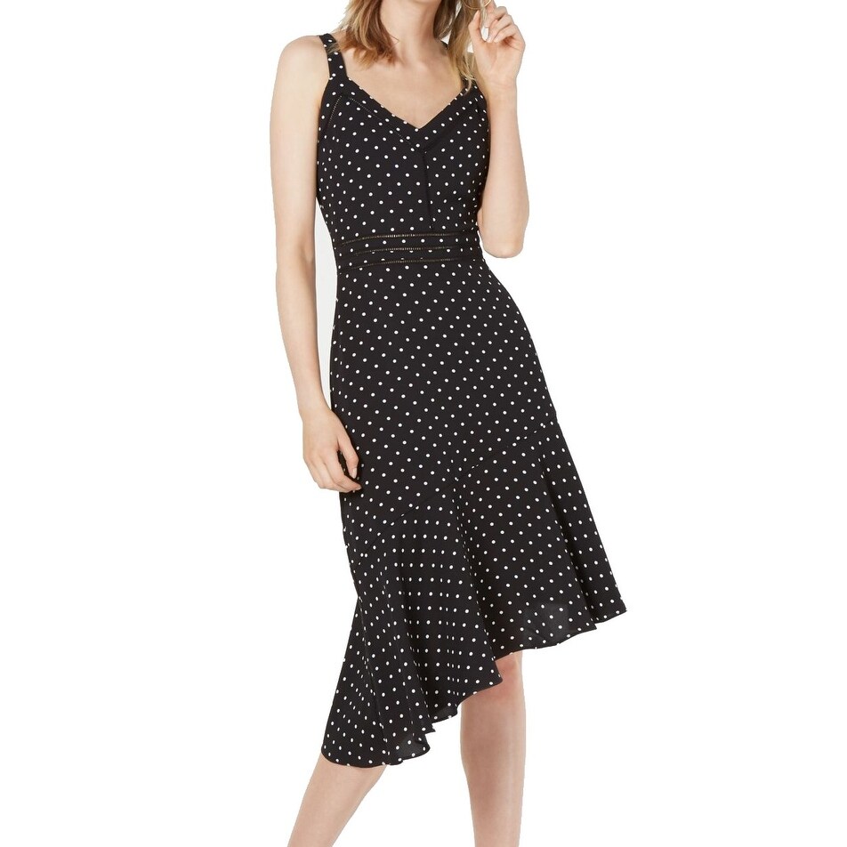 black polka dot asymmetric dress