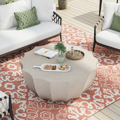35.43" Modern Outdoor Waterproof Coffee Table - Durable MgO Cement Design
