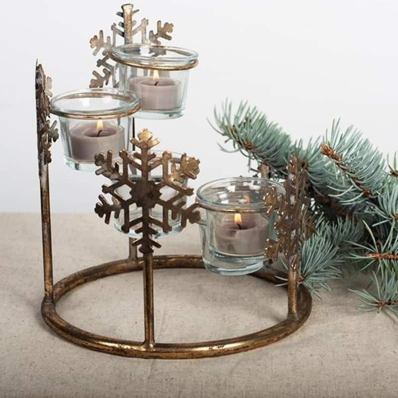 Metal Snowflake Decorated Tealight Candle Holder